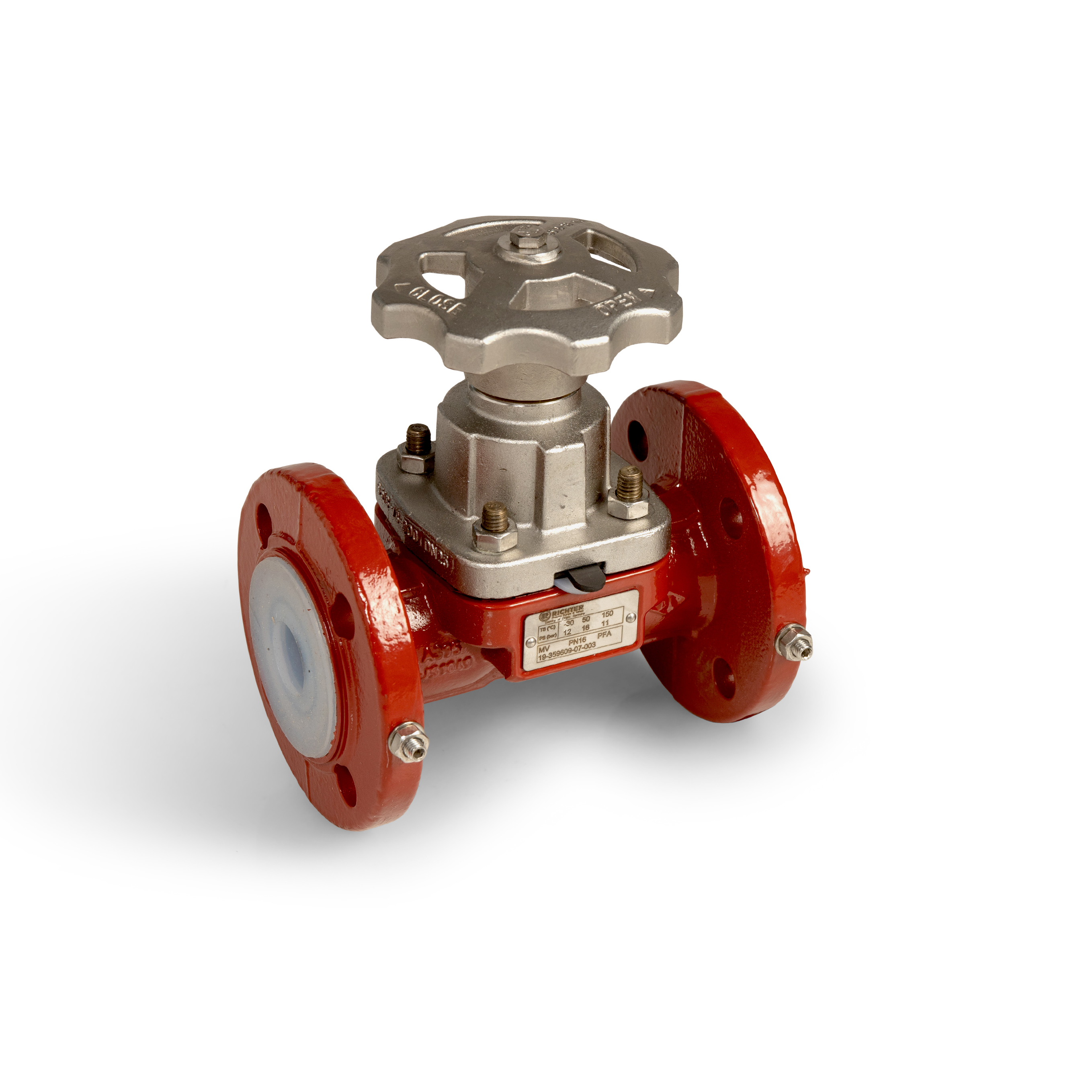 DIAPHRAGM VALVE RICHTER FLANGE DN25 MV/F PFA PN16 | Stainless Steel ...